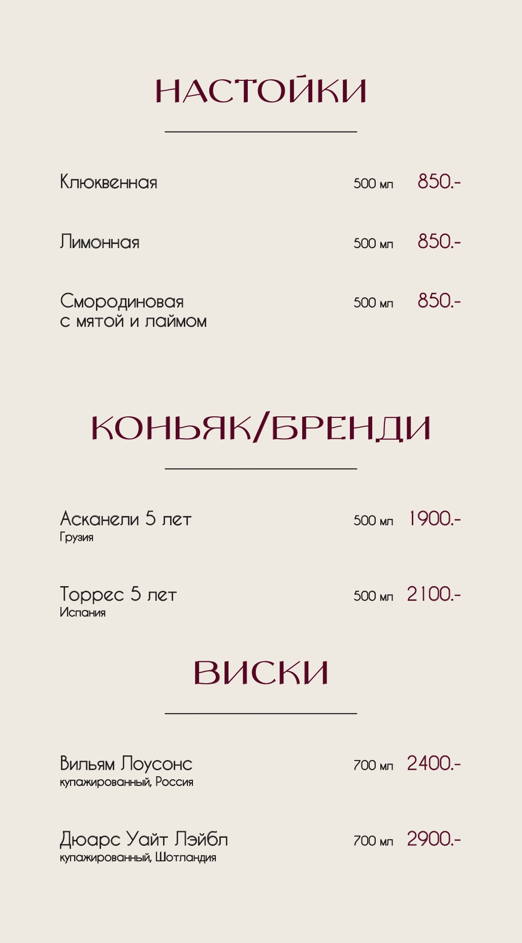 Банкетная барная карта