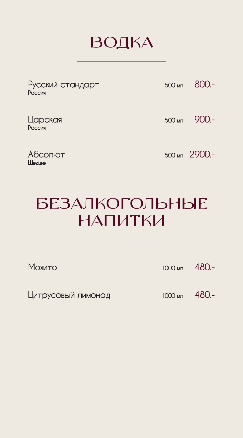 Банкетная барная карта